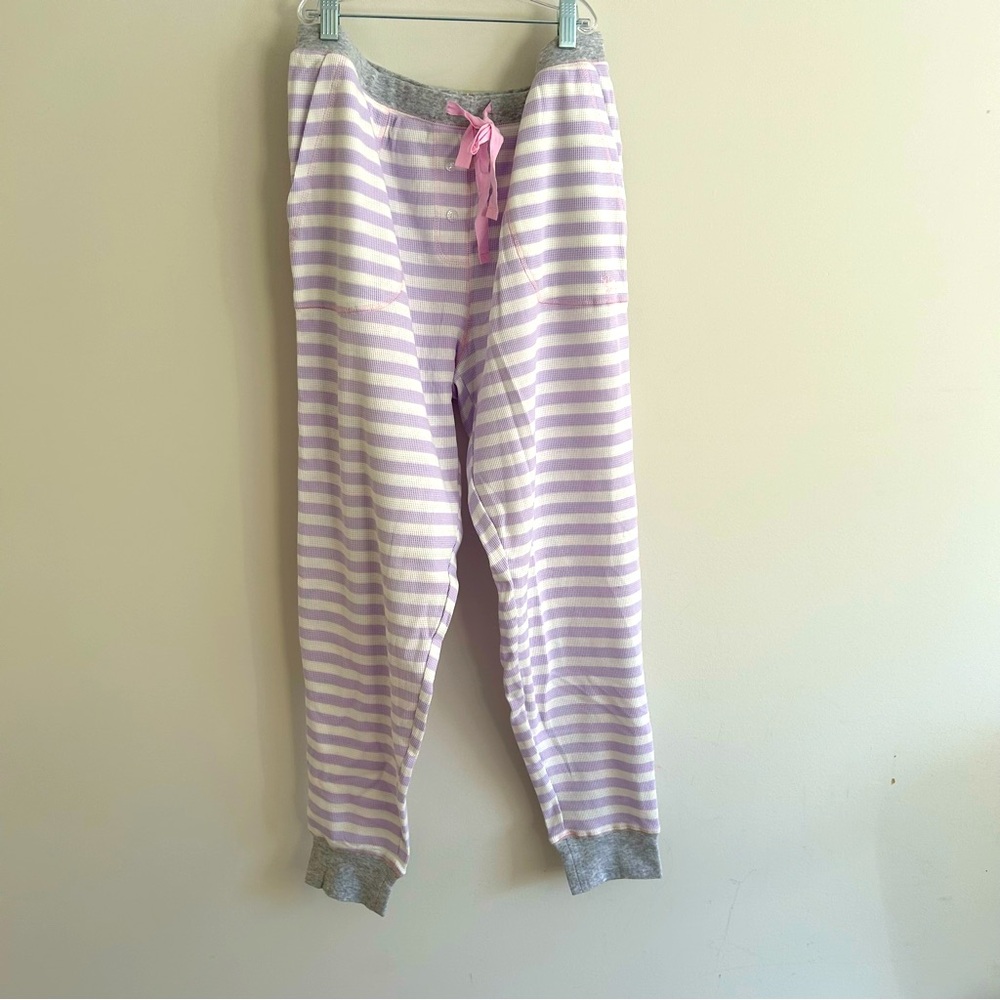 Peter Alexander stripped lavender waffle knit PJ bottoms with pockets size L NWT